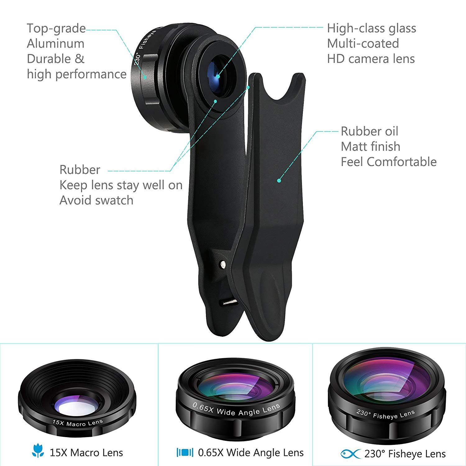 ATFUNG iPhone Lens Kit, Wide Angle Lens Fisheye Lens Macro Lens Cell ...