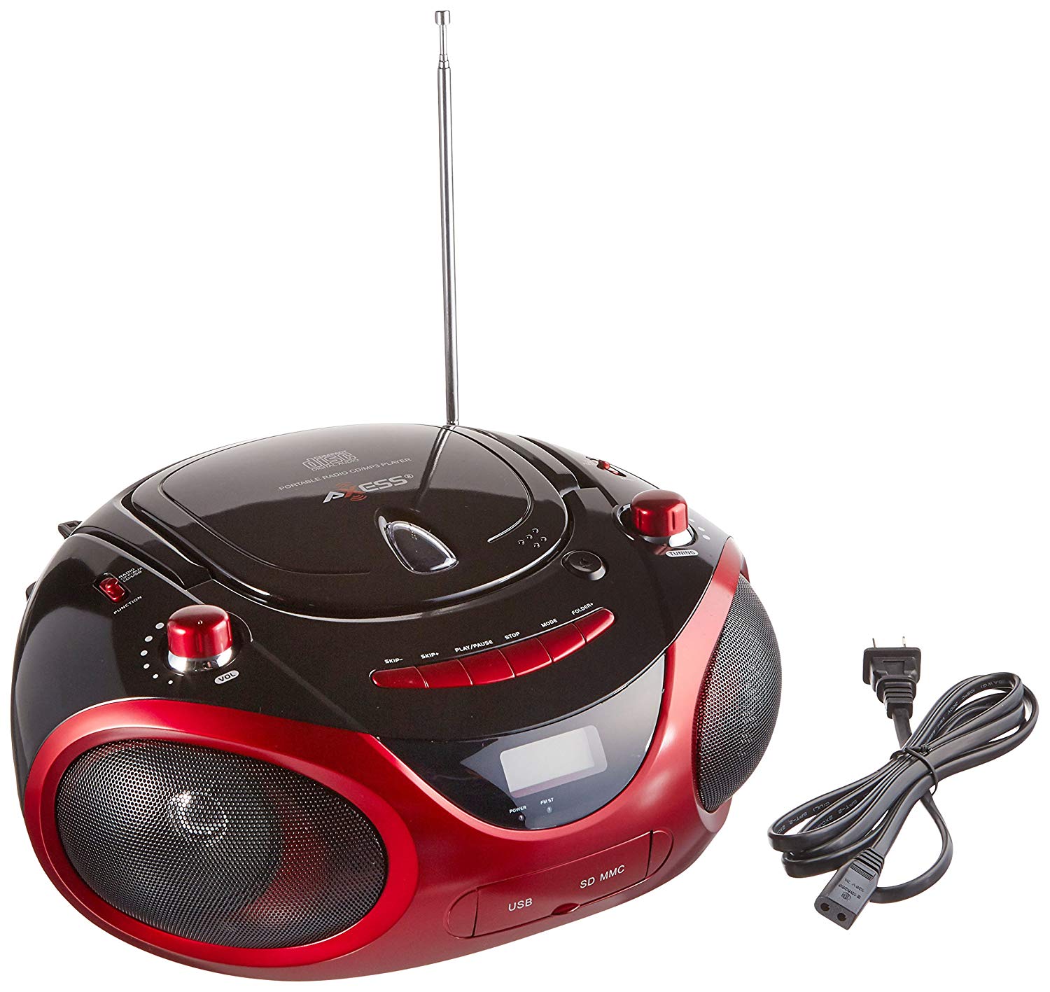 Axess Pb2703 Portable Mp3cd Boombox With Amfm Stereo Usb Sd Mmc And Aux Inputs Red Big 6345