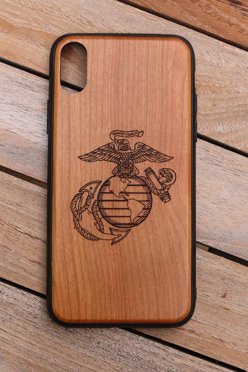 (CH7P) United States Marine Corp Custom Engraved On A Cherry Wood Phone ...