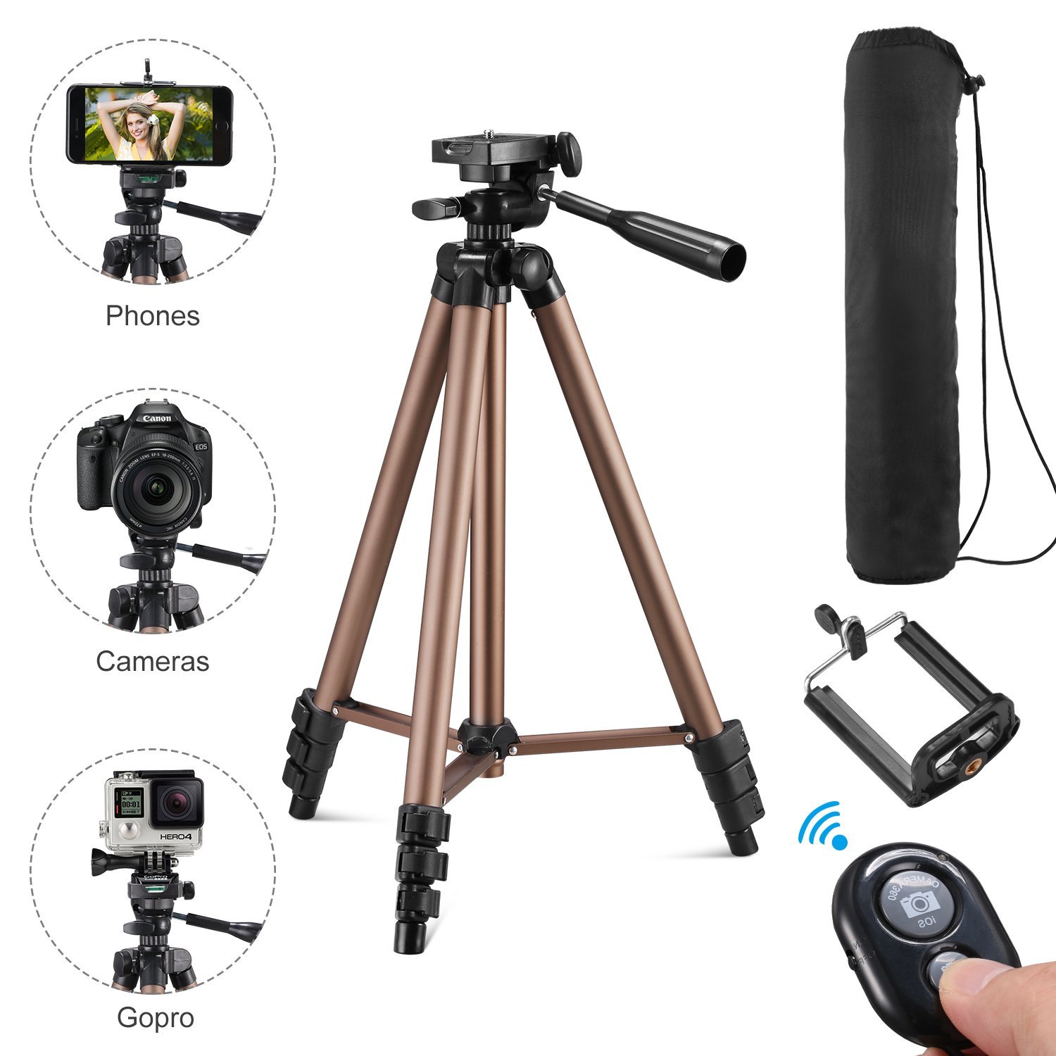 Kwithan Yunteng 50 Inch Aluminum Tripod, Video Tripod for Cellphone and ...