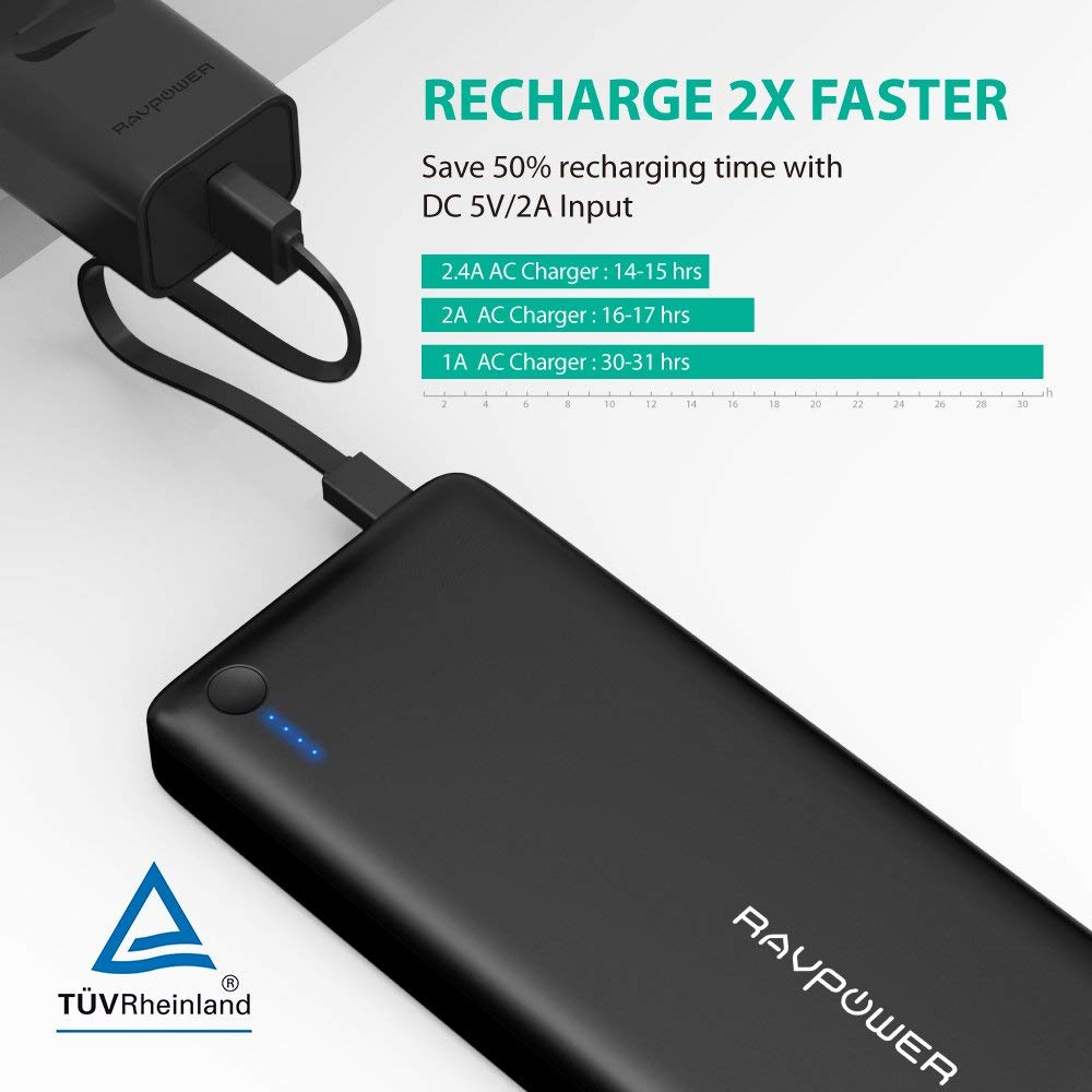 Portable Charger Ravpower 26800 Battery Packs 26800mah Total 55a Output 3 Port Power Bank 2a 5769