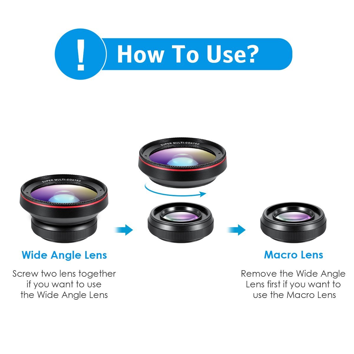 AMIR Phone Camera Lens, 0.6X Super Wide Angle Lens + 15X Macro Lens for