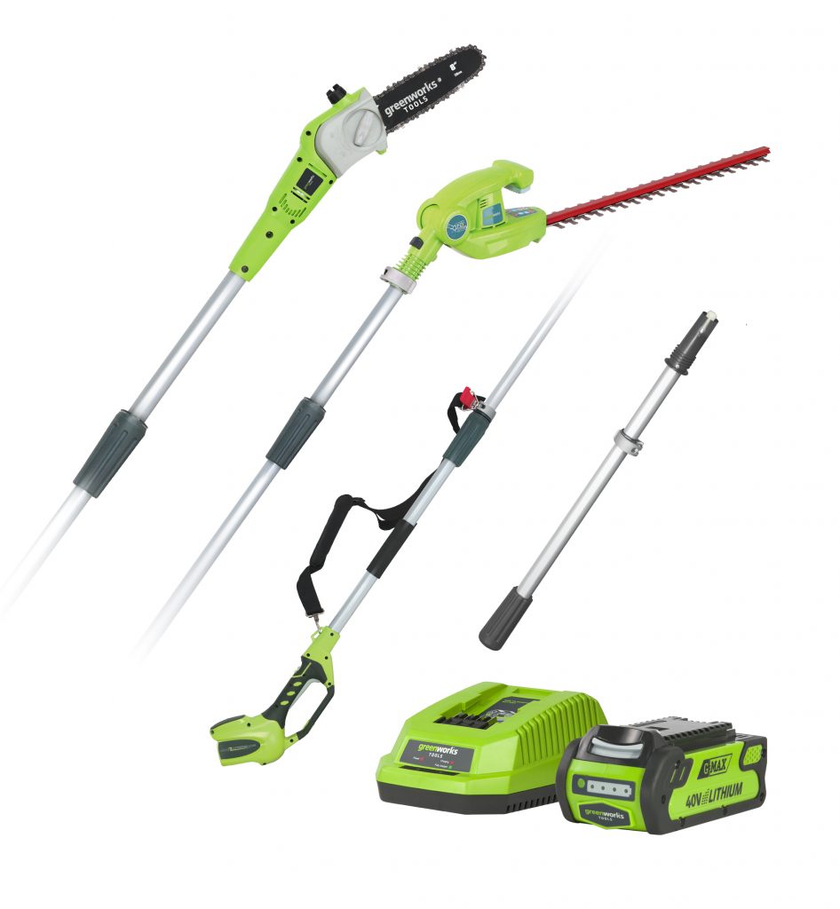 Greenworks G40PSHK2 40v Long Reach Hedge Trimmer & Pruner Combo with